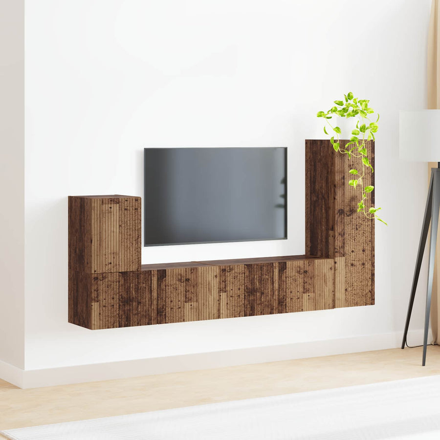 Tv-Meubelset Wandgemonteerd 3 Pcs Oudhout Bewerkt Hout Oud hout
