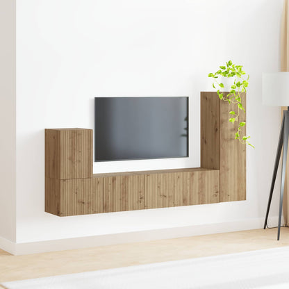 Tv-Meubelset Wandgemonteerd 3 Pcs Artisan Eiken Bewerkt Hout artisanaal eikenkleurig