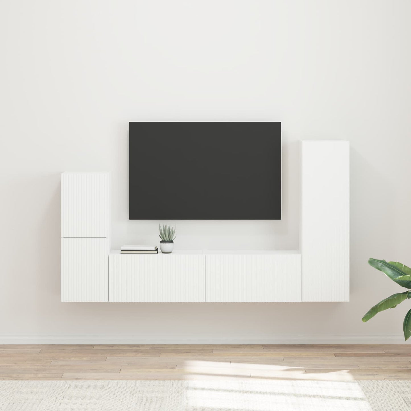 Tv-Meubelset Wandgemonteerd 4 Pcs Bewerkt Hout Wit