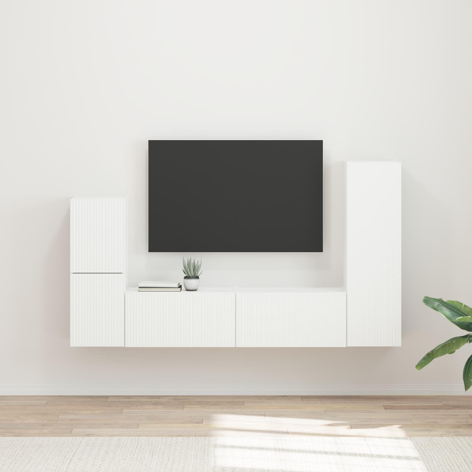 Tv-Meubelset Wandgemonteerd 4 Pcs Bewerkt Hout Wit