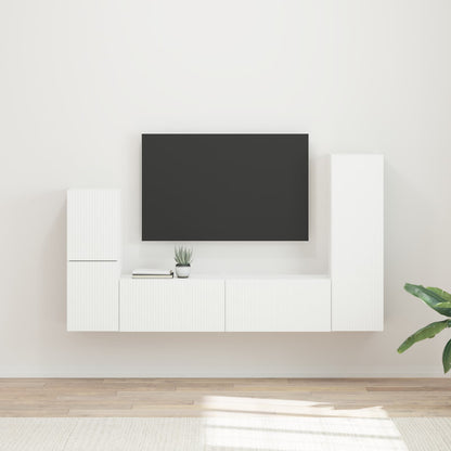 Tv-Meubelset Wandgemonteerd 4 Pcs Bewerkt Hout Wit