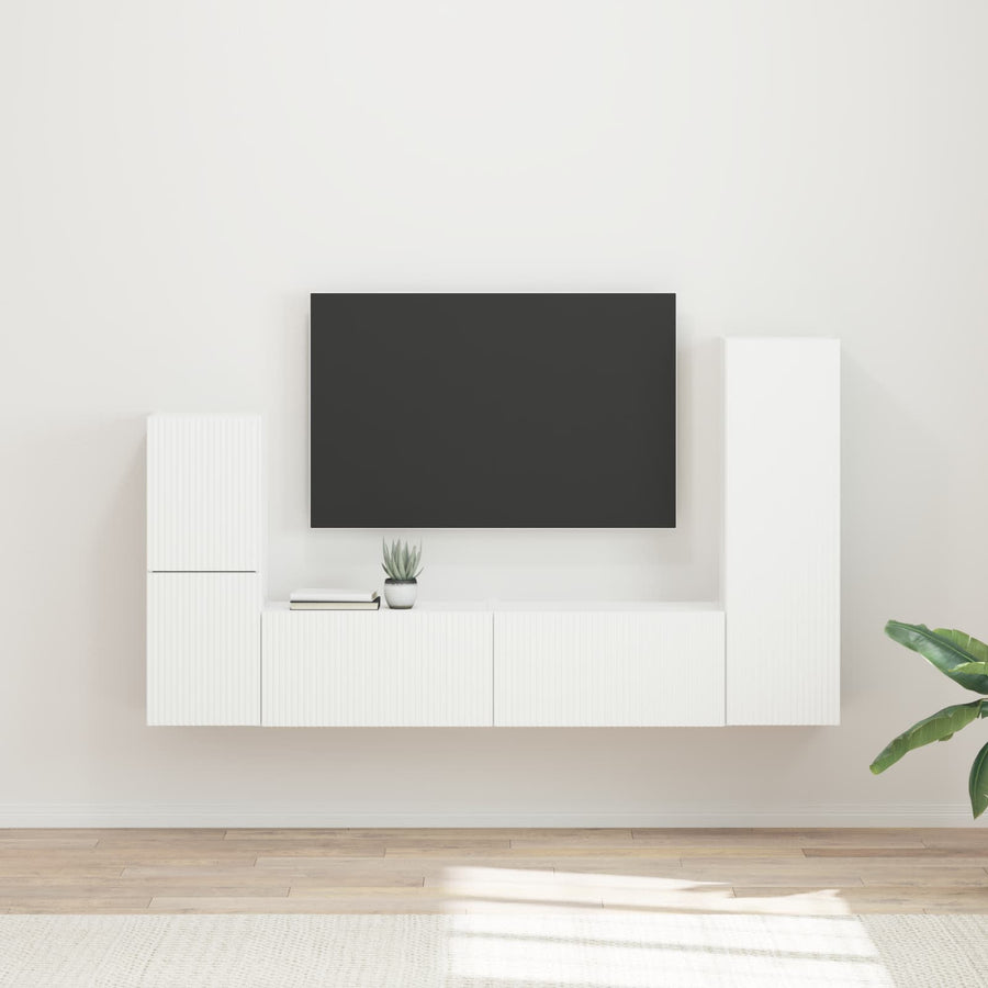 Tv-Meubelset Wandgemonteerd 4 Pcs Bewerkt Hout Wit