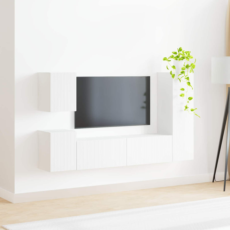 Tv-Meubelset Wandgemonteerd 4 Pcs Bewerkt Hout Wit