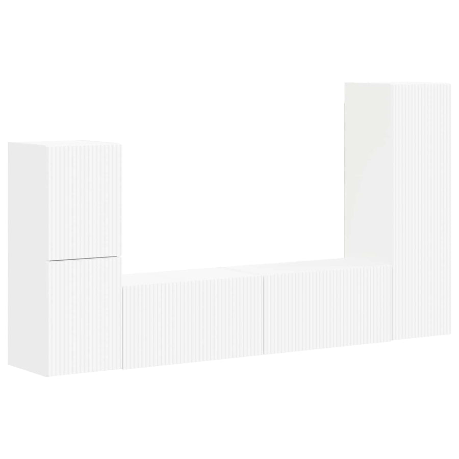 Tv-Meubelset Wandgemonteerd 4 Pcs Bewerkt Hout Wit
