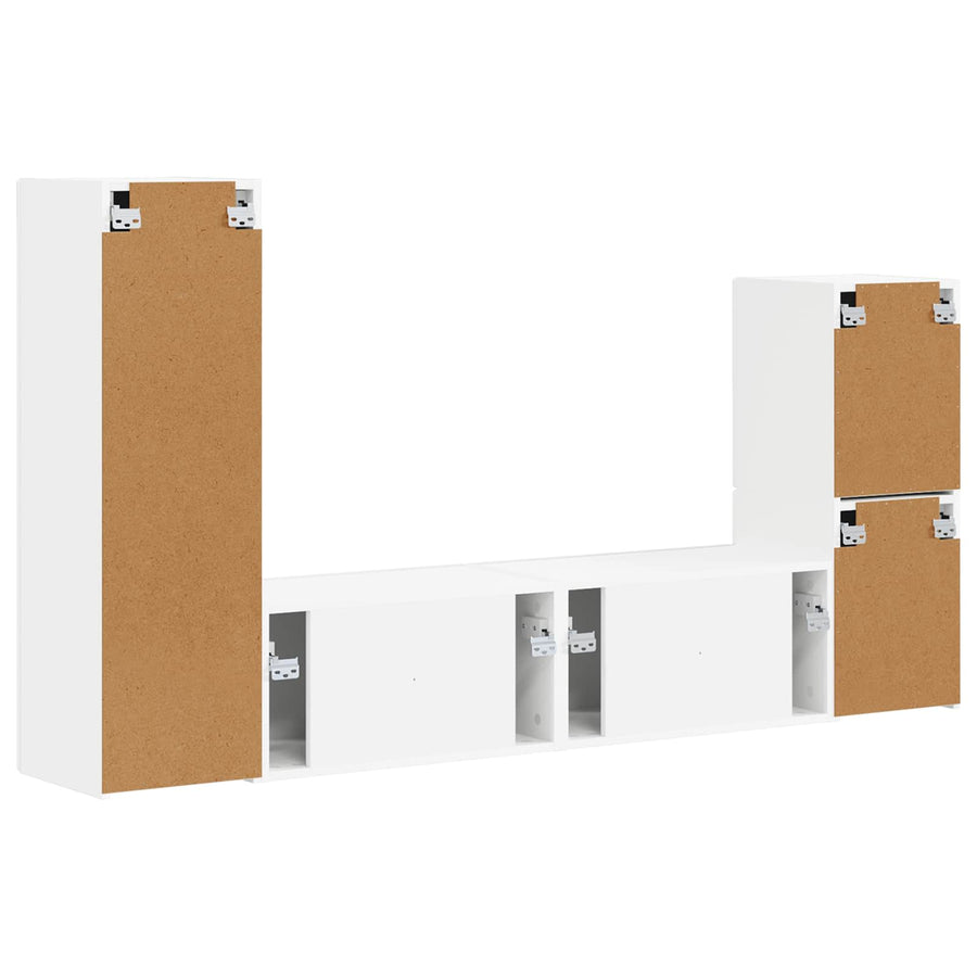 Tv-Meubelset Wandgemonteerd 4 Pcs Bewerkt Hout Wit