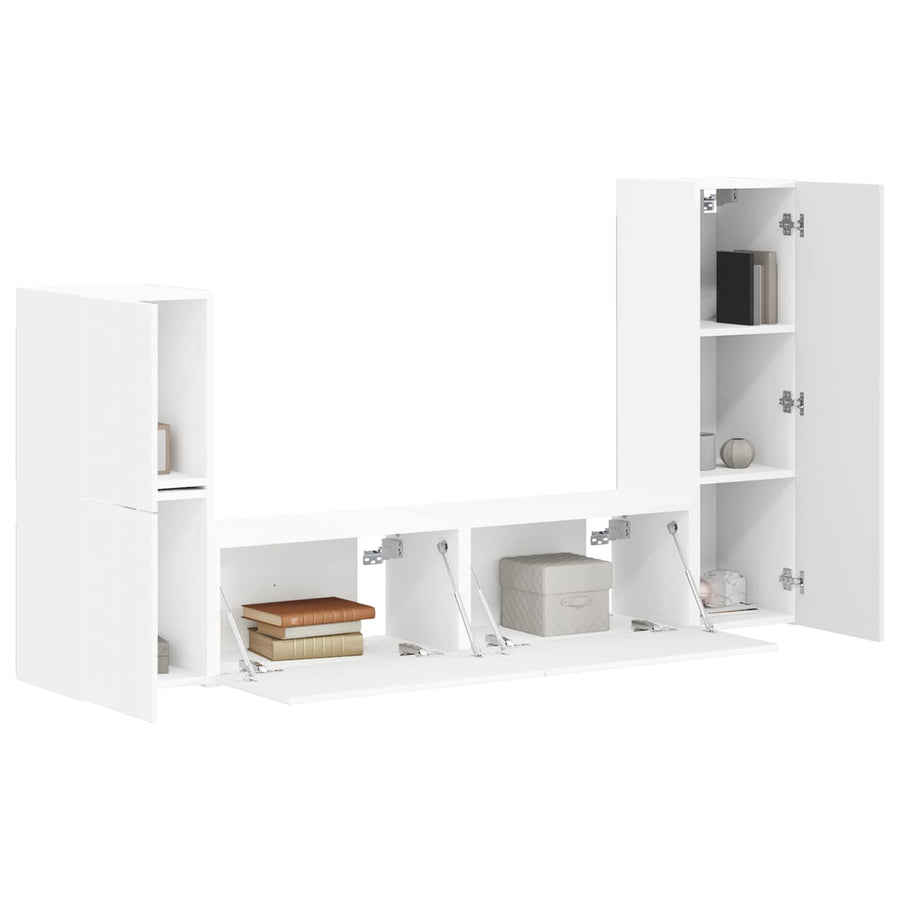 Tv-Meubelset Wandgemonteerd 4 Pcs Bewerkt Hout Wit
