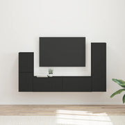 Tv-meubelset wandmontage 4 delen zwart bewerkt hout