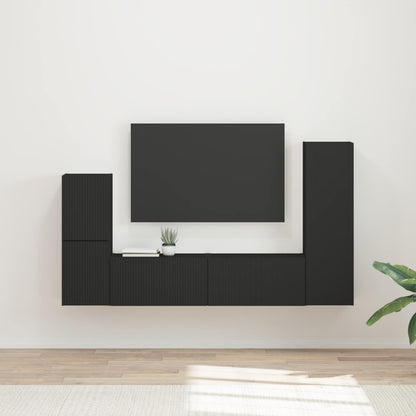 Tv-Meubelset Wandgemonteerd 4 Pcs Bewerkt Hout Zwart