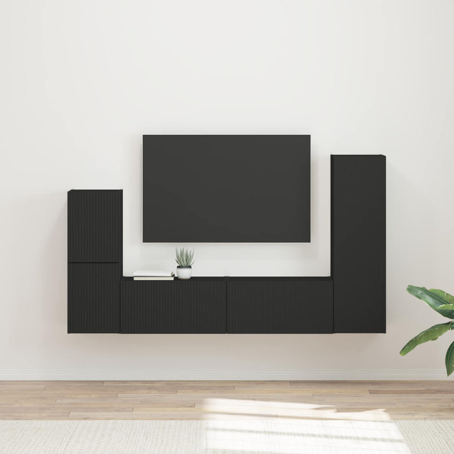 Tv-Meubelset Wandgemonteerd 4 Pcs Bewerkt Hout Zwart