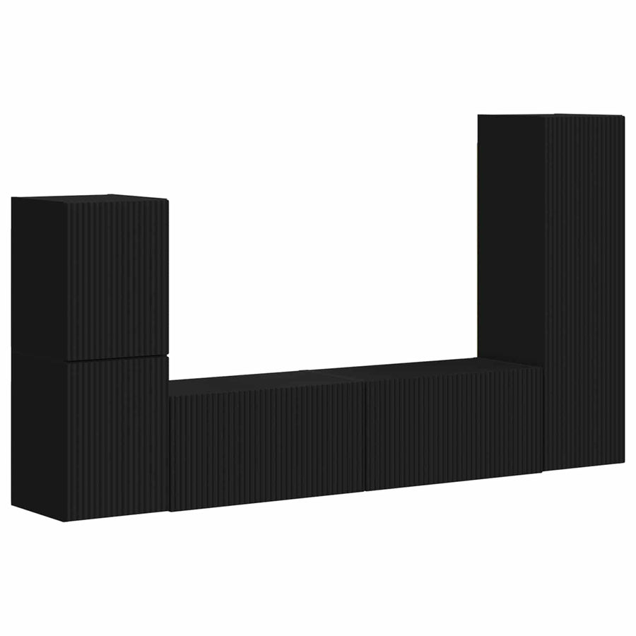 Tv-Meubelset Wandgemonteerd 4 Pcs Bewerkt Hout Zwart