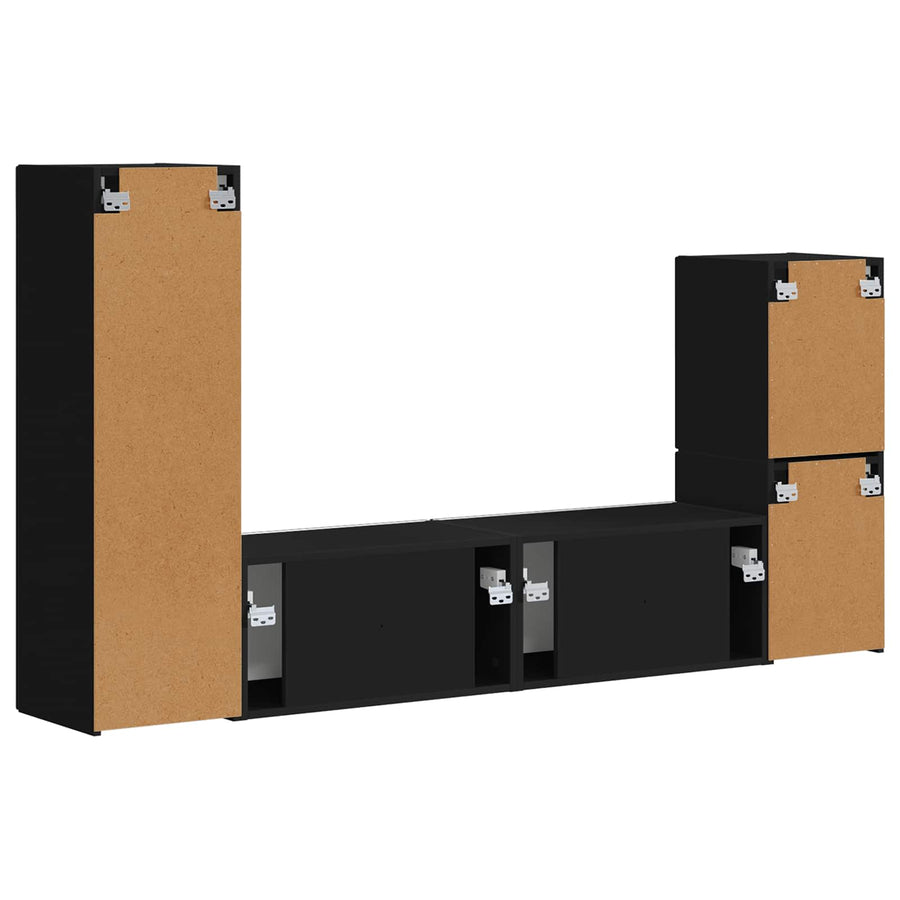 Tv-Meubelset Wandgemonteerd 4 Pcs Bewerkt Hout Zwart