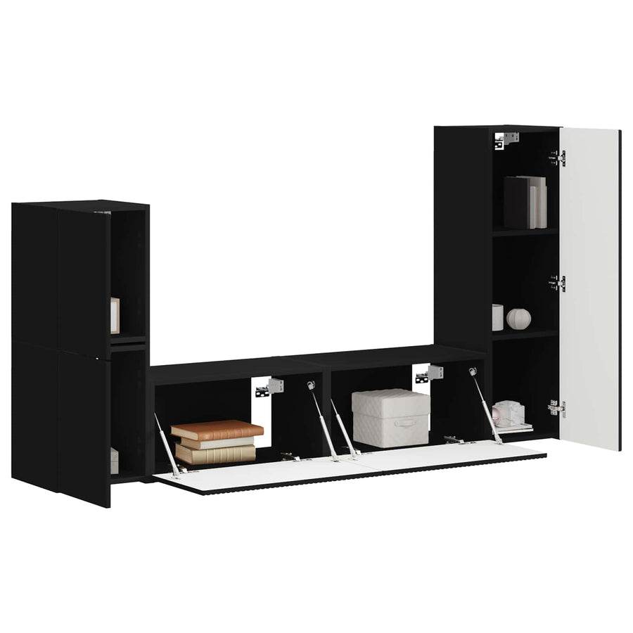 Tv-Meubelset Wandgemonteerd 4 Pcs Bewerkt Hout Zwart