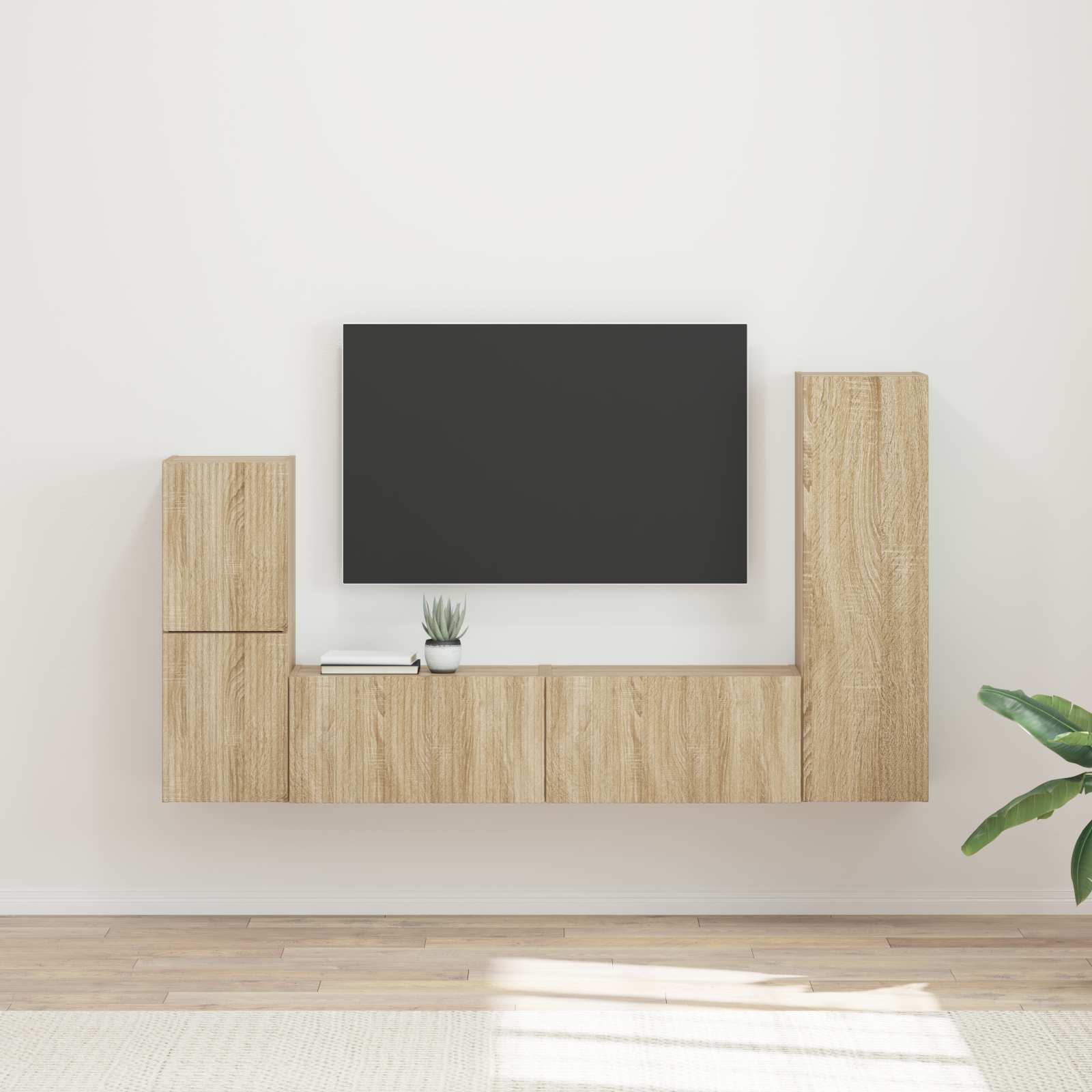 Tv-Meubelset Wandgemonteerd 4 Pcs Bewerkt Hout Sonoma eiken