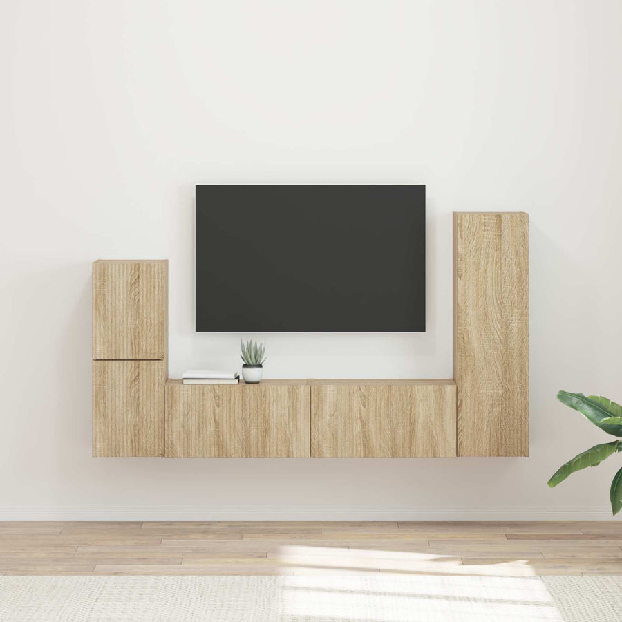 Tv-Meubelset Wandgemonteerd 4 Pcs Bewerkt Hout Sonoma eiken