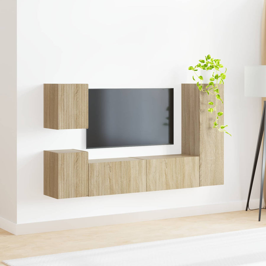 Tv-Meubelset Wandgemonteerd 4 Pcs Bewerkt Hout Sonoma eiken