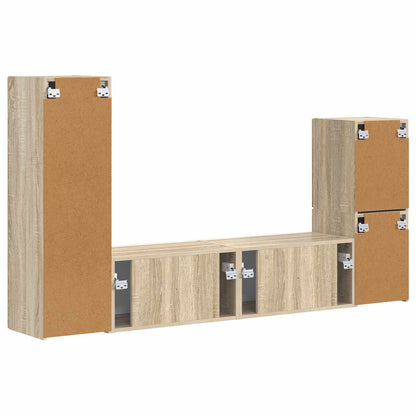 Tv-Meubelset Wandgemonteerd 4 Pcs Bewerkt Hout Sonoma eiken
