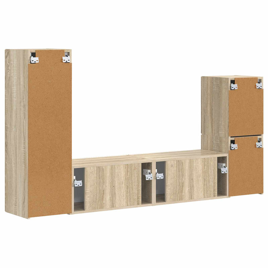 Tv-Meubelset Wandgemonteerd 4 Pcs Bewerkt Hout Sonoma eiken