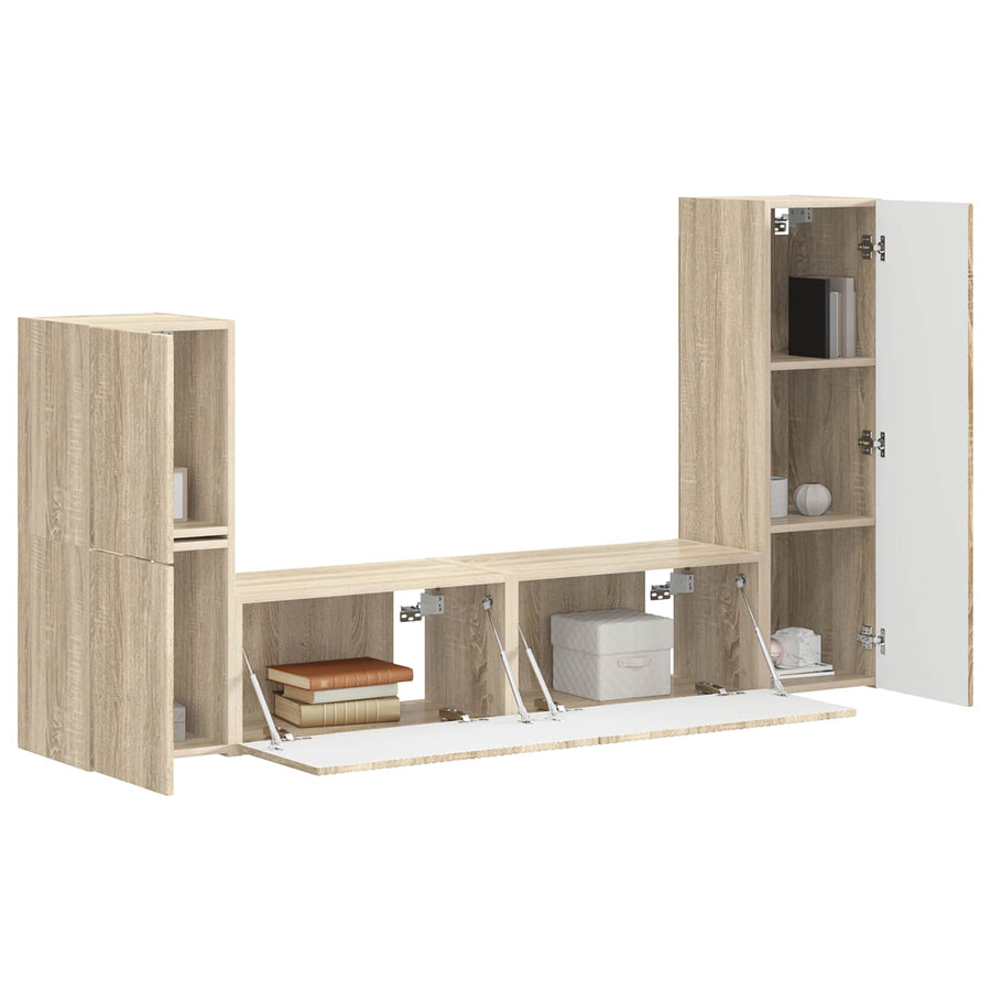 Tv-Meubelset Wandgemonteerd 4 Pcs Bewerkt Hout Sonoma eiken
