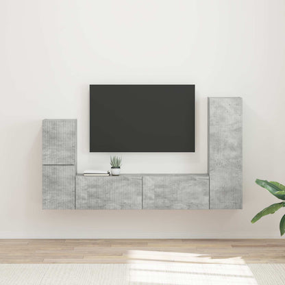 Tv-Meubelset Wandgemonteerd 4 Pcs Beton Grijs Bewerkt Hout Betongrijs