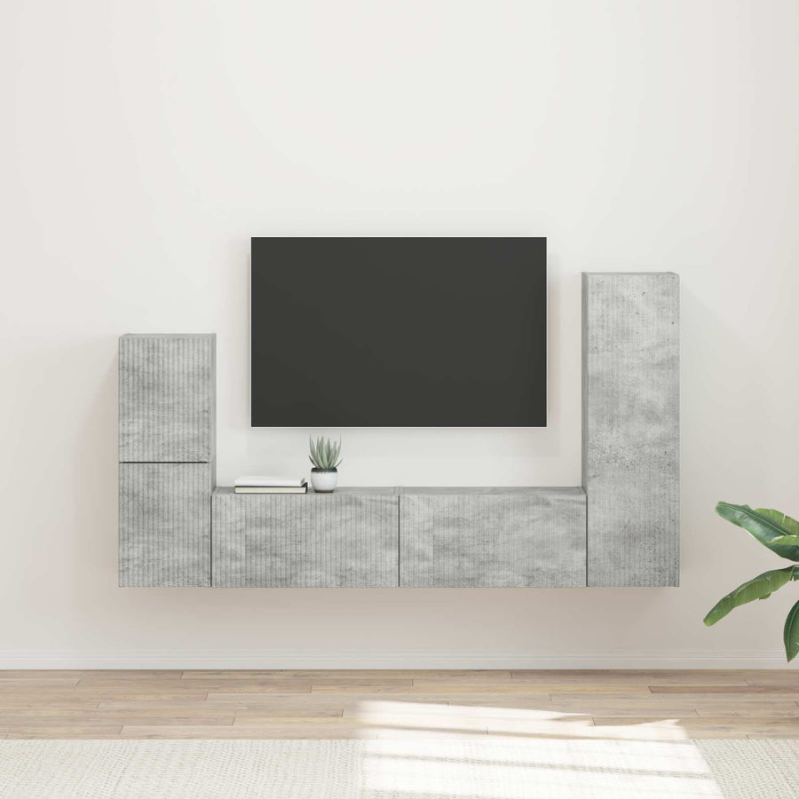 Tv-Meubelset Wandgemonteerd 4 Pcs Beton Grijs Bewerkt Hout Betongrijs