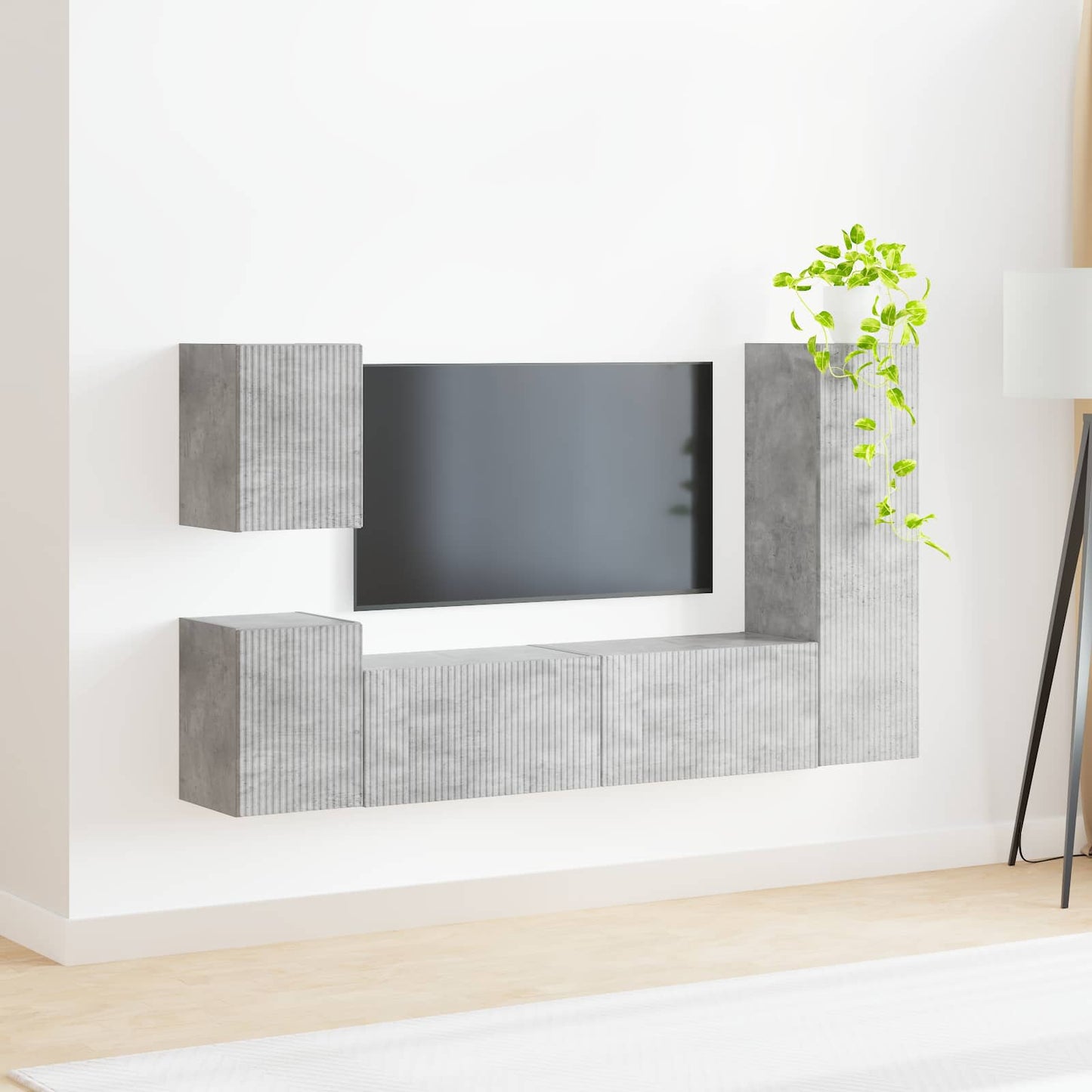 Tv-Meubelset Wandgemonteerd 4 Pcs Beton Grijs Bewerkt Hout Betongrijs
