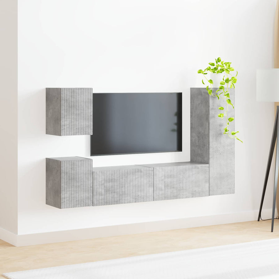 Tv-Meubelset Wandgemonteerd 4 Pcs Beton Grijs Bewerkt Hout Betongrijs