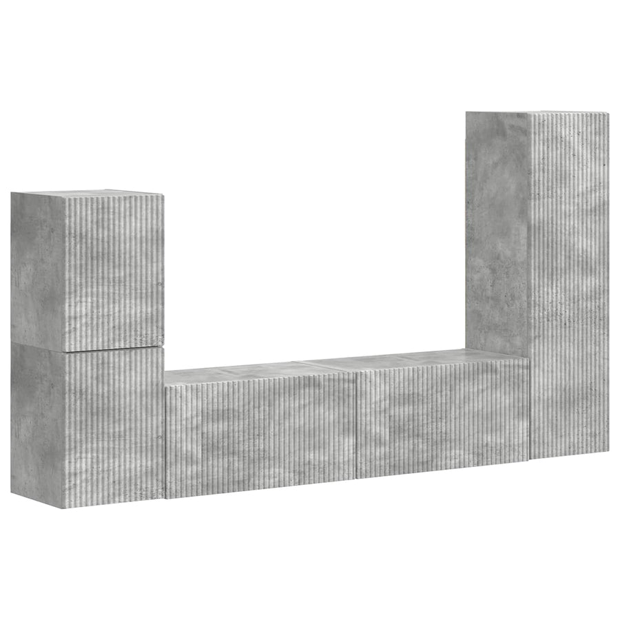 Tv-Meubelset Wandgemonteerd 4 Pcs Beton Grijs Bewerkt Hout Betongrijs
