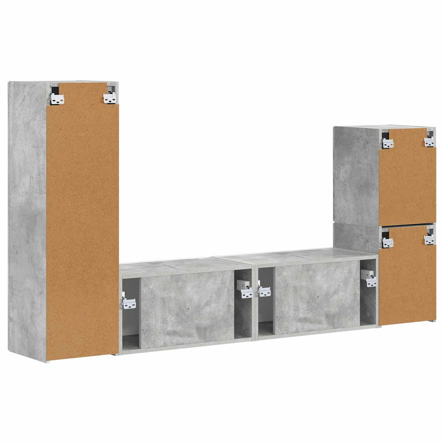 Tv-Meubelset Wandgemonteerd 4 Pcs Beton Grijs Bewerkt Hout Betongrijs