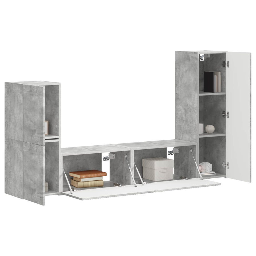 Tv-Meubelset Wandgemonteerd 4 Pcs Beton Grijs Bewerkt Hout Betongrijs