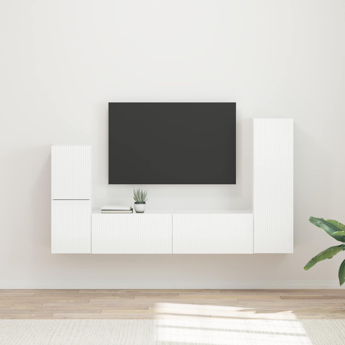 Tv-Meubelset Wandgemonteerd 4 Pcs Bewerkt Hout Hoogglans wit