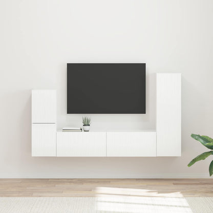 Tv-Meubelset Wandgemonteerd 4 Pcs Bewerkt Hout Hoogglans wit