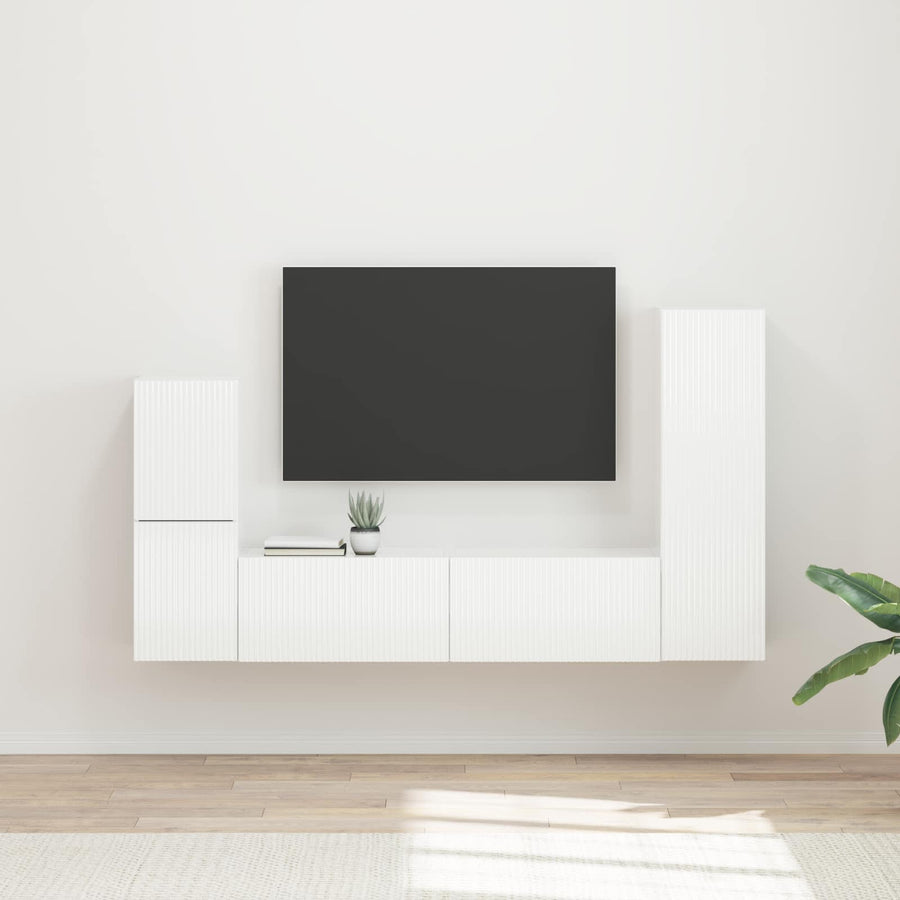 Tv-Meubelset Wandgemonteerd 4 Pcs Bewerkt Hout Hoogglans wit