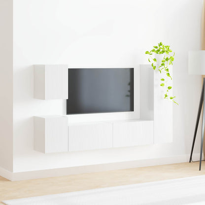 Tv-Meubelset Wandgemonteerd 4 Pcs Bewerkt Hout Hoogglans wit