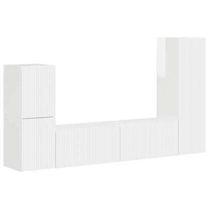 Tv-Meubelset Wandgemonteerd 4 Pcs Bewerkt Hout Hoogglans wit