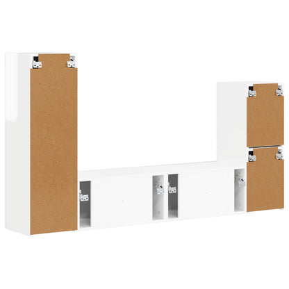 Tv-Meubelset Wandgemonteerd 4 Pcs Bewerkt Hout Hoogglans wit