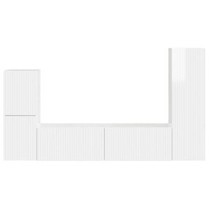 Tv-Meubelset Wandgemonteerd 4 Pcs Bewerkt Hout Hoogglans wit