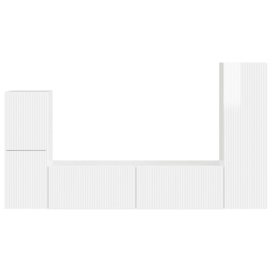 Tv-Meubelset Wandgemonteerd 4 Pcs Bewerkt Hout Hoogglans wit
