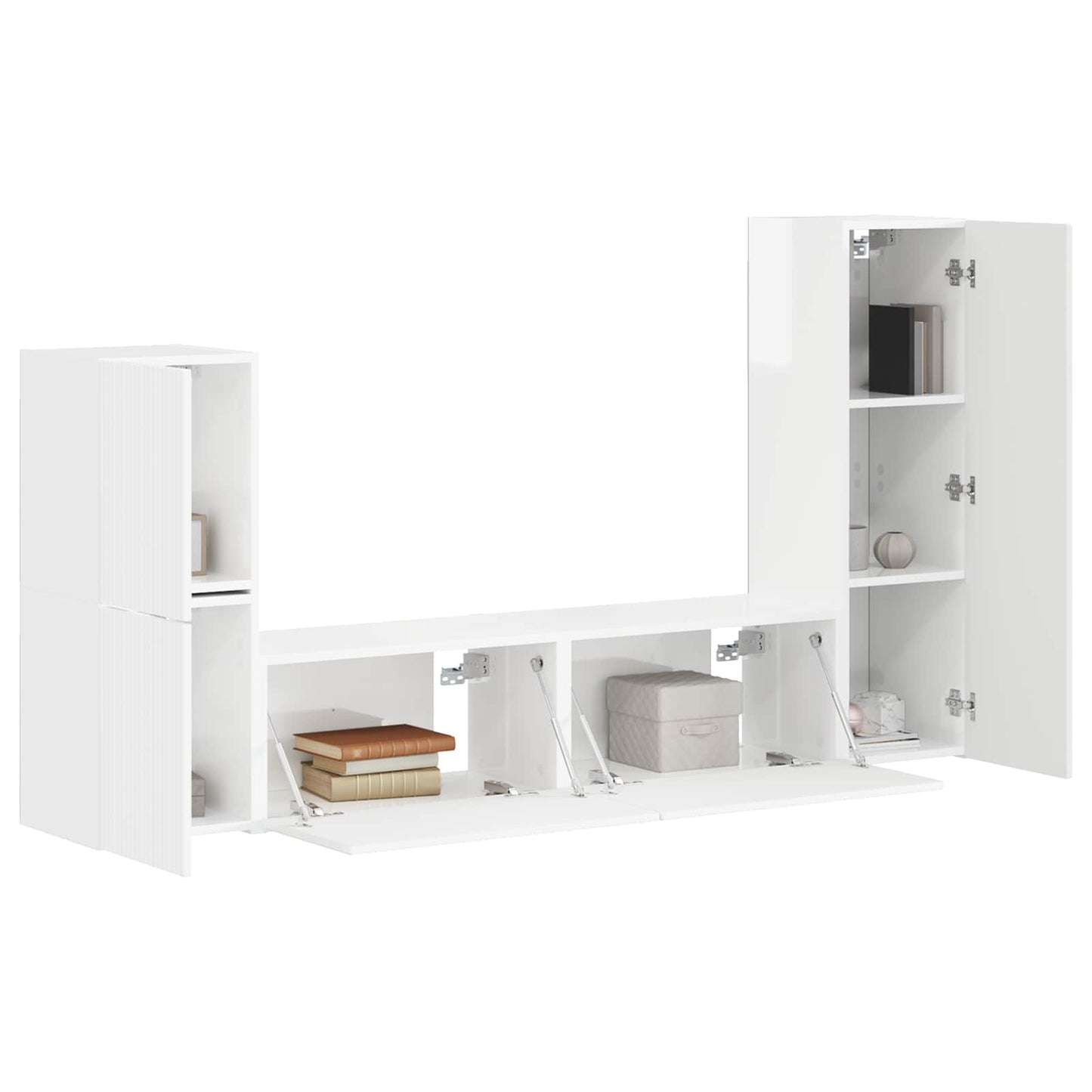 Tv-Meubelset Wandgemonteerd 4 Pcs Bewerkt Hout Hoogglans wit
