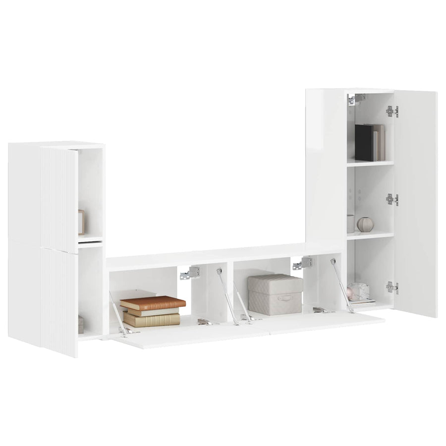 Tv-Meubelset Wandgemonteerd 4 Pcs Bewerkt Hout Hoogglans wit