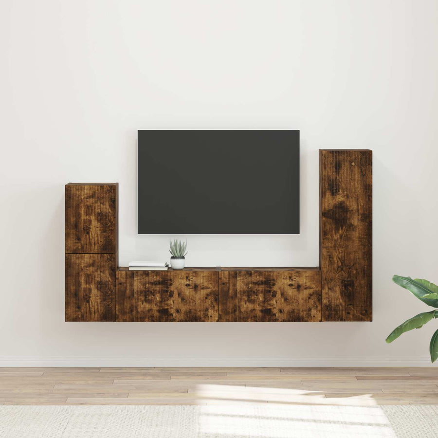 Tv-Meubelset Wandgemonteerd 4 Pcs Bewerkt Hout Gerookt eiken