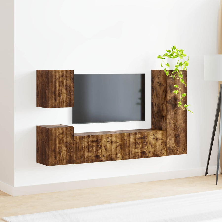 Tv-Meubelset Wandgemonteerd 4 Pcs Bewerkt Hout Gerookt eiken