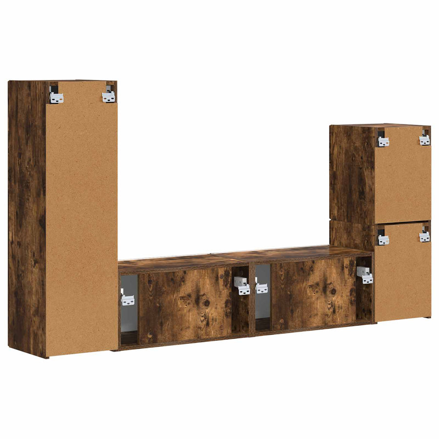 Tv-Meubelset Wandgemonteerd 4 Pcs Bewerkt Hout Gerookt eiken