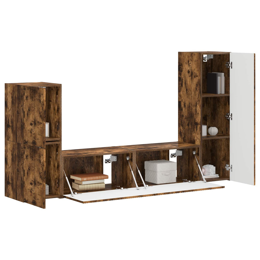 Tv-Meubelset Wandgemonteerd 4 Pcs Bewerkt Hout Gerookt eiken