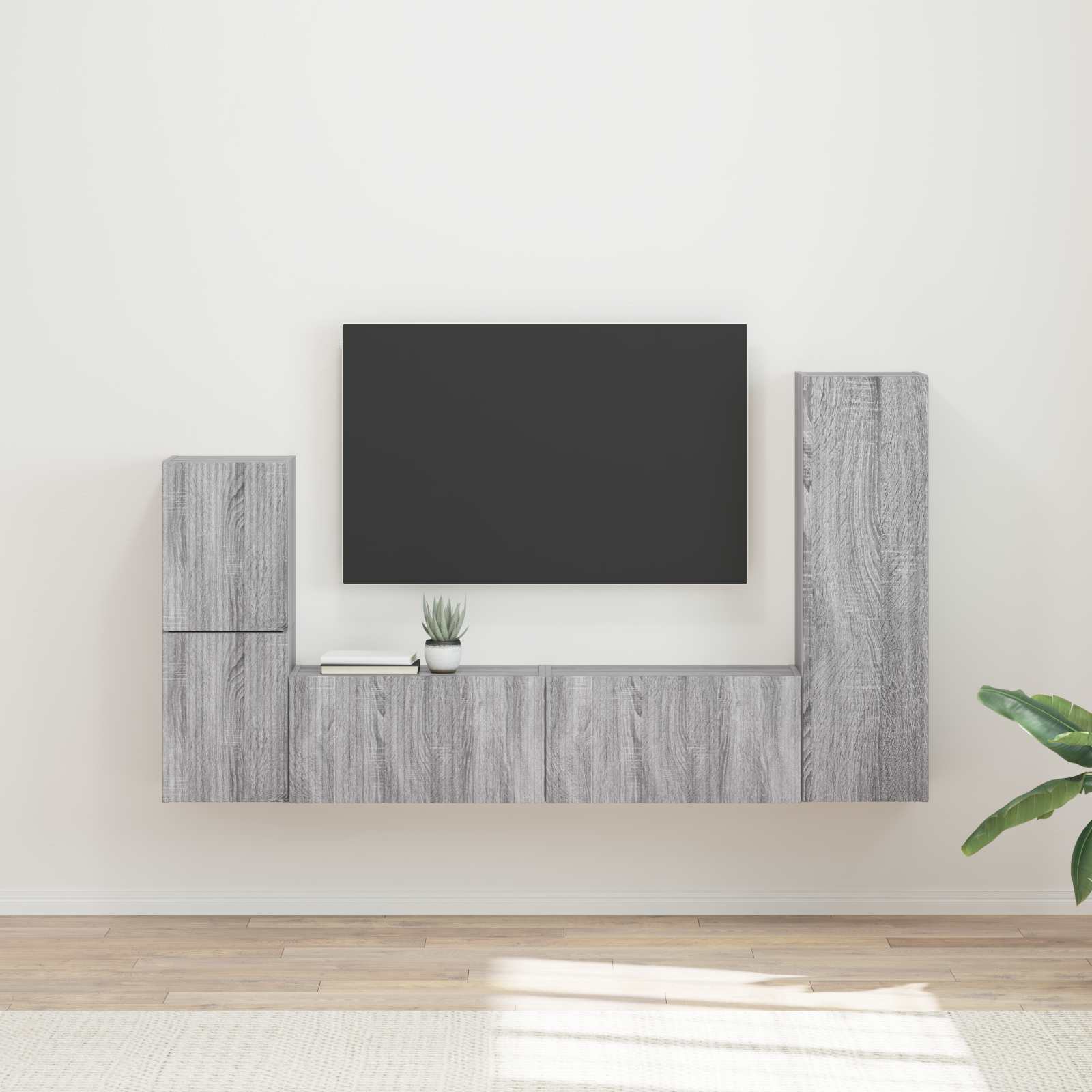 Tv-Meubelset Wandgemonteerd 4 Pcs Bewerkt Hout Grijs sonoma