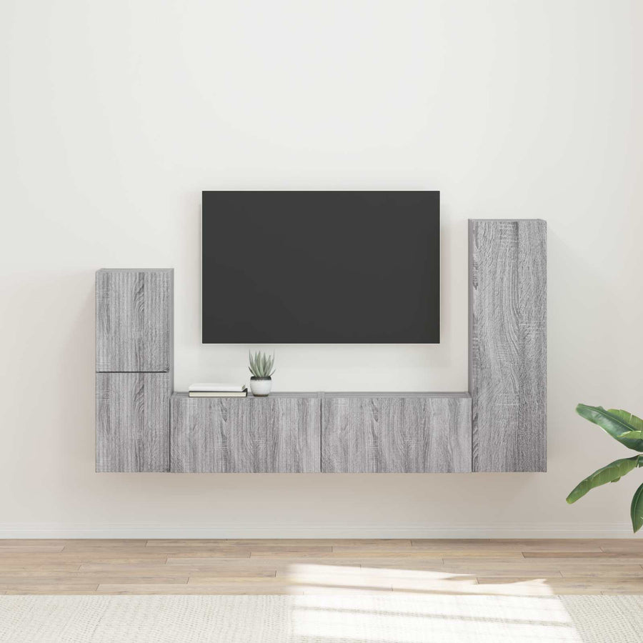 Tv-Meubelset Wandgemonteerd 4 Pcs Bewerkt Hout Grijs sonoma