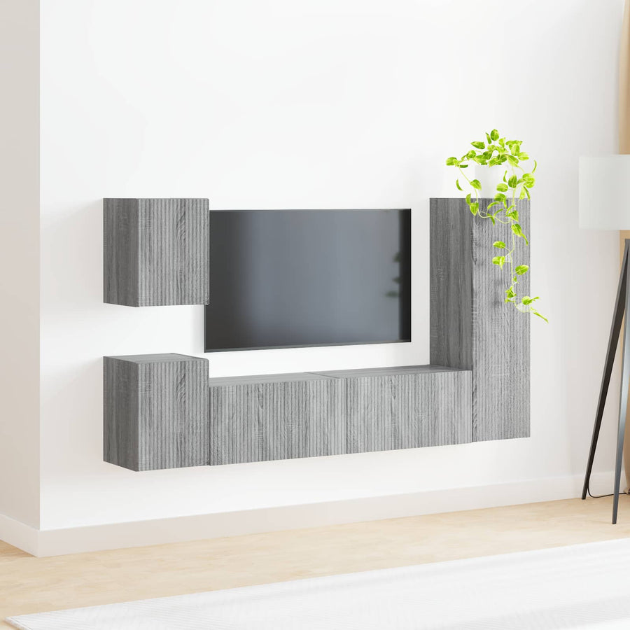 Tv-Meubelset Wandgemonteerd 4 Pcs Bewerkt Hout Grijs sonoma