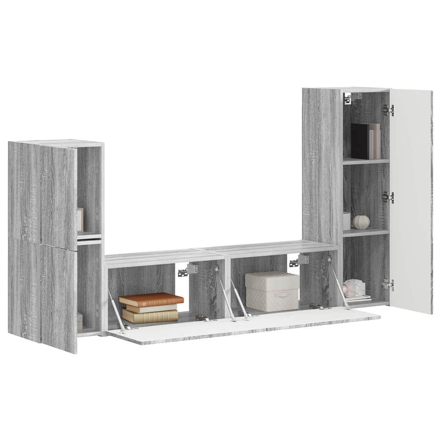 Tv-Meubelset Wandgemonteerd 4 Pcs Bewerkt Hout Grijs sonoma