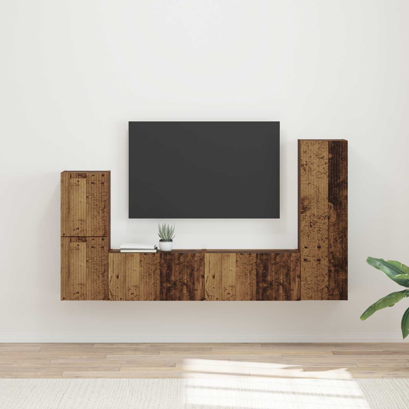 Tv-Meubelset Wandgemonteerd 4 Pcs Oudhout Bewerkt Hout Oud hout