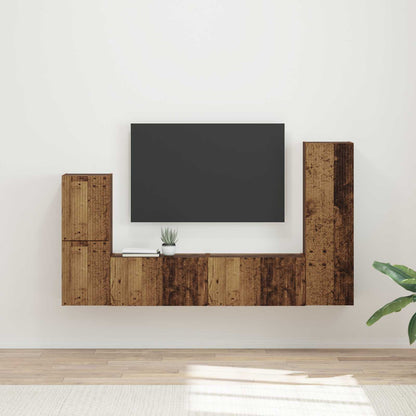 Tv-Meubelset Wandgemonteerd 4 Pcs Oudhout Bewerkt Hout Oud hout
