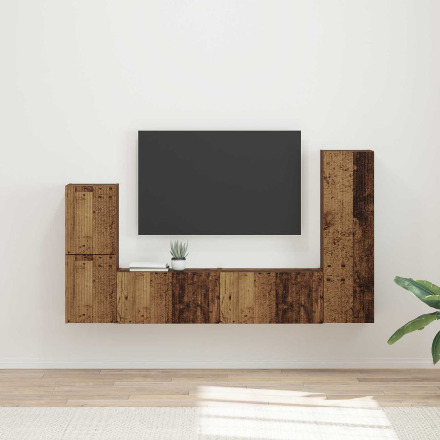 Tv-Meubelset Wandgemonteerd 4 Pcs Oudhout Bewerkt Hout Oud hout